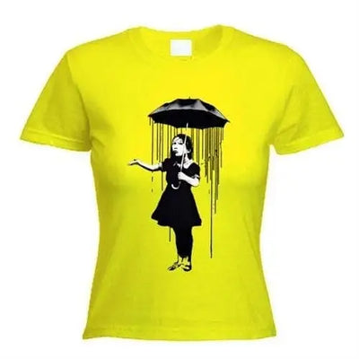 Banksy Umbrella Girl Nola Women's T-Shirt XL / Yellow