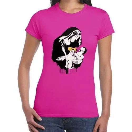 Banksy Virgin Mary Ladies T-Shirt L / Dark Pink