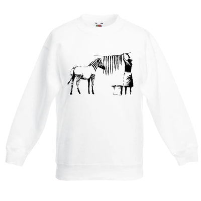Banksy Washed Zebra Graffiti Children's Toddler Kids Sweatshirt Jumper 14-15 / White