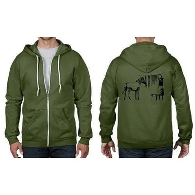 Banksy Washing Zebra Stripes Full Zip Hoodie XXL / City Green