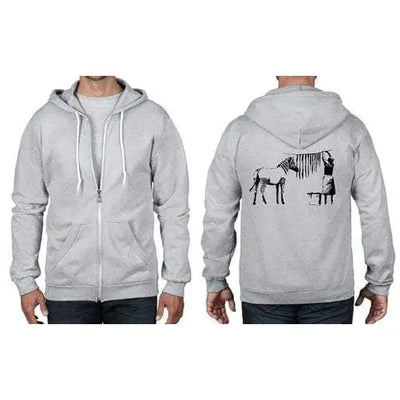 Banksy Washing Zebra Stripes Full Zip Hoodie XXL / Heather Grey