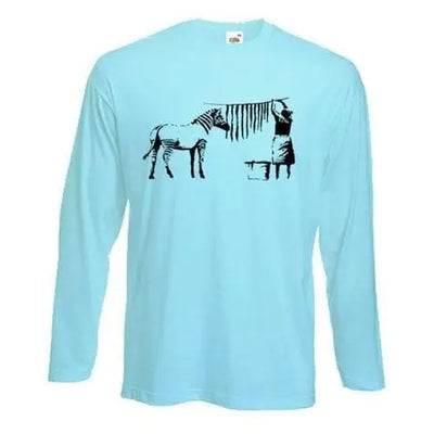 Banksy Washing Zebra Stripes Long Sleeve T-Shirt L / Light Blue