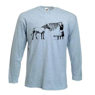 Banksy Washing Zebra Stripes Long Sleeve T-Shirt L / Light Grey