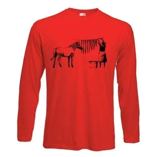 Banksy Washing Zebra Stripes Long Sleeve T-Shirt L / Red