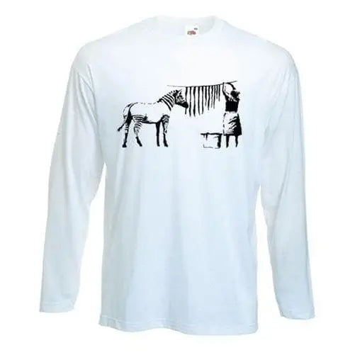 Banksy Washing Zebra Stripes Long Sleeve T-Shirt L / White