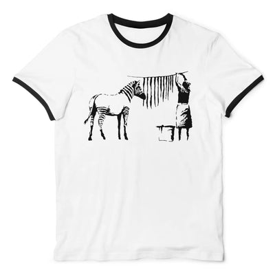 Banksy Washing Zebra Stripes Ringer T-Shirt XL