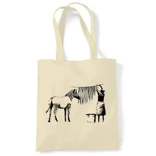 Banksy Washing Zebra Stripes Shoulder Bag Cream