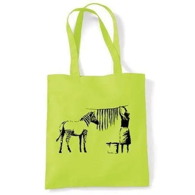 Banksy Washing Zebra Stripes Shoulder Bag Lime Green