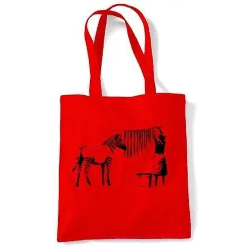 Banksy Washing Zebra Stripes Shoulder Bag Red