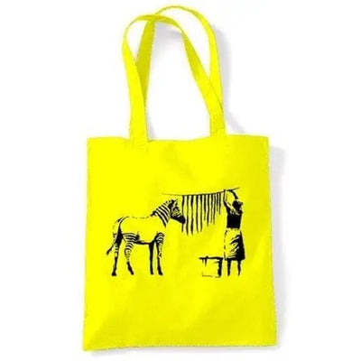 Banksy Washing Zebra Stripes Shoulder Bag Yellow