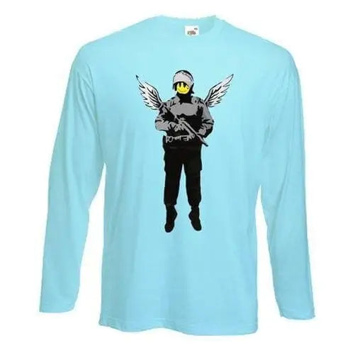 Banksy Winged Copper Long Sleeve T-Shirt XXL / Light Blue