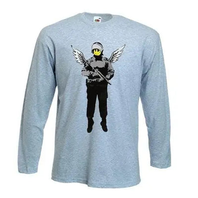 Banksy Winged Copper Long Sleeve T-Shirt XXL / Light Grey