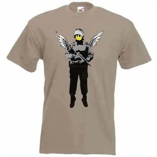 Banksy Winged Copper Mens T-Shirt L / Khaki