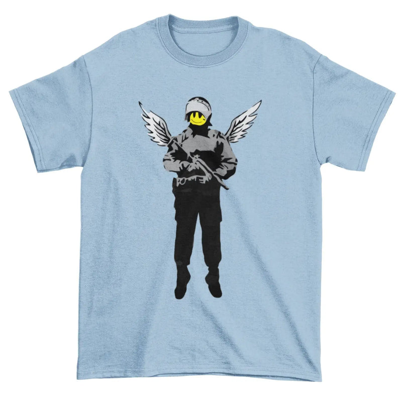 Banksy Winged Copper Mens T-Shirt L / Light Blue