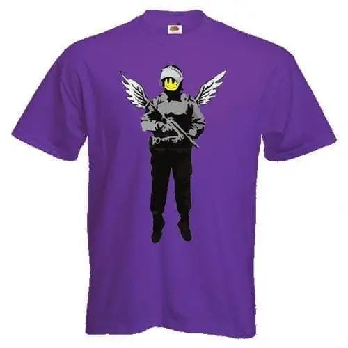 Banksy Winged Copper Mens T-Shirt L / Purple