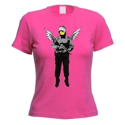 Banksy Winged Copper Womens T-Shirt M / Dark Pink