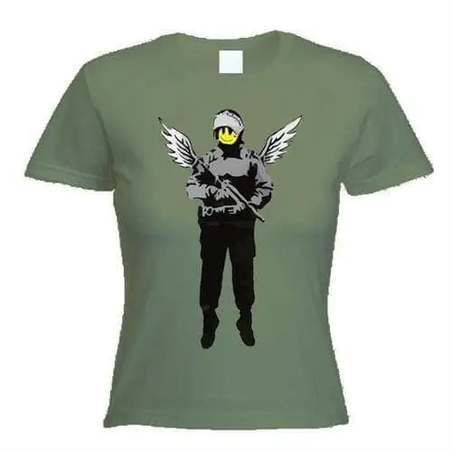 Banksy Winged Copper Womens T-Shirt M / Khaki