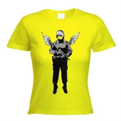 Banksy Winged Copper Womens T-Shirt M / Yellow