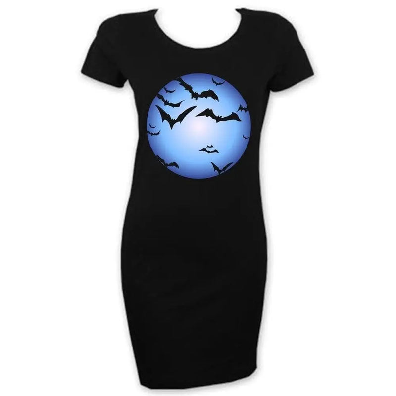 Bats & Full Moon Short Sleeve T-Shirt Dress