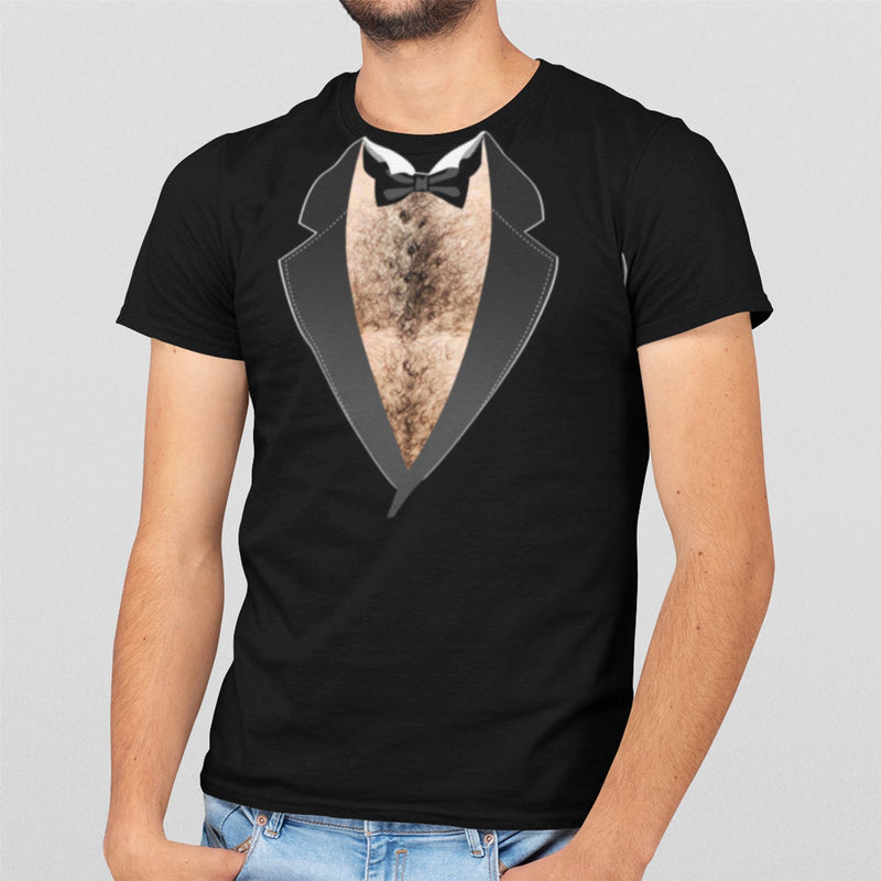 Hairy Chest Funny Tuxedo T-Shirt - Stag Do Wedding Fancy Dress