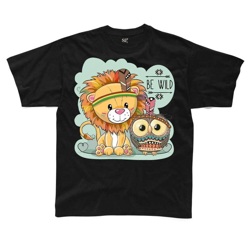Be Wild Cute Jungle Lion Childrens Unisex Kids T-Shirt 7-8 / Black