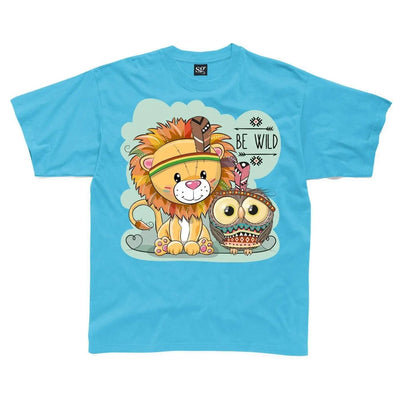 Be Wild Cute Jungle Lion Childrens Unisex Kids T-Shirt 7-8 / Sapphire Blue