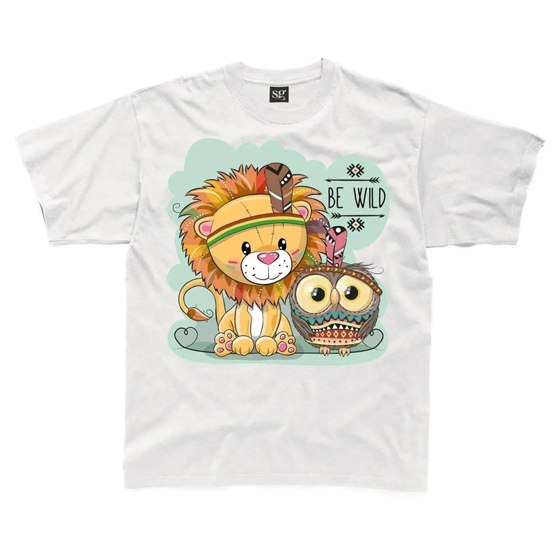 Be Wild Cute Jungle Lion Childrens Unisex Kids T-Shirt 7-8 / White