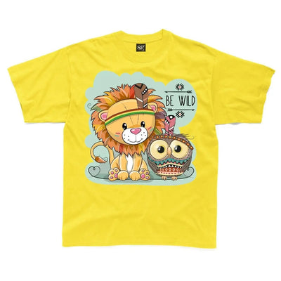 Be Wild Cute Jungle Lion Childrens Unisex Kids T-Shirt 7-8 / Yellow