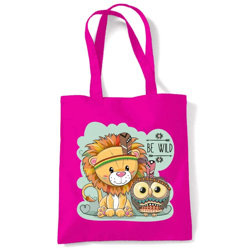 Be Wild Cute Jungle Lion Owl Tote Shoulder Shopping Bag Hot Pink