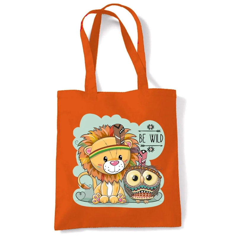 Be Wild Cute Jungle Lion Owl Tote Shoulder Shopping Bag Orange