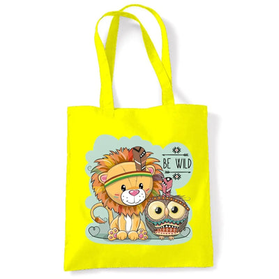 Be Wild Cute Jungle Lion Owl Tote Shoulder Shopping Bag Yellow