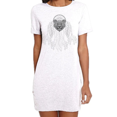 Bears Head Dream Catcher Native American Tattoo Hipster Large Print Women's T-Shirt Dress