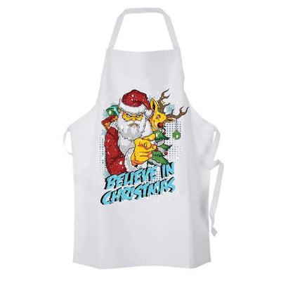 Believe In Christmas Bad Santa Claus Chef's Kitchen Apron