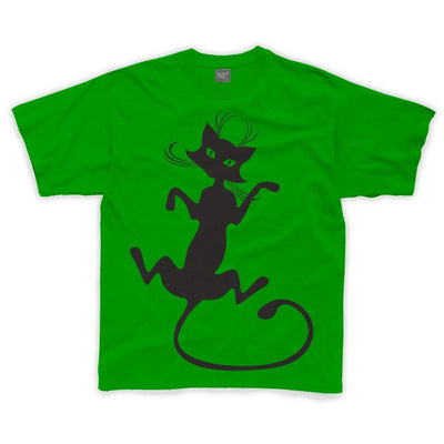 Black Cat Large Print Kids Children's T-Shirt 3-4 / Kelly Green