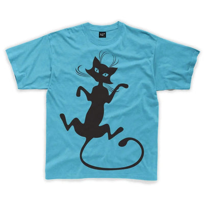 Black Cat Large Print Kids Children's T-Shirt 3-4 / Sapphire Blue