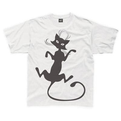 Black Cat Large Print Kids Children's T-Shirt 3-4 / White