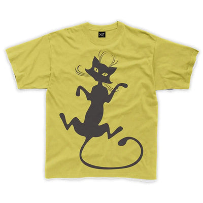 Black Cat Large Print Kids Children's T-Shirt 3-4 / Yellow