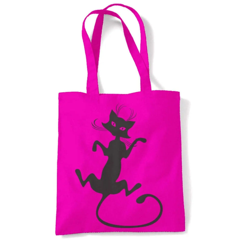 Black Cat Large Print Tote Shoulder Shopping Bag