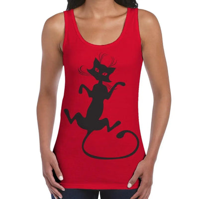 Black Cat Large Print Women's Vest Tank Top XXL / Red