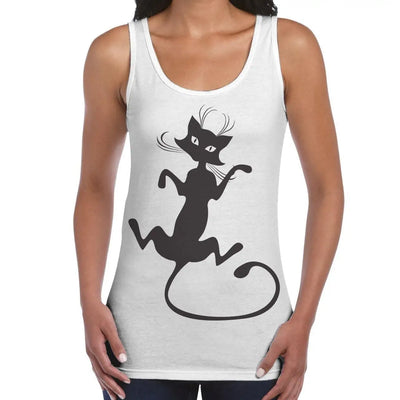 Black Cat Large Print Women's Vest Tank Top XXL / White
