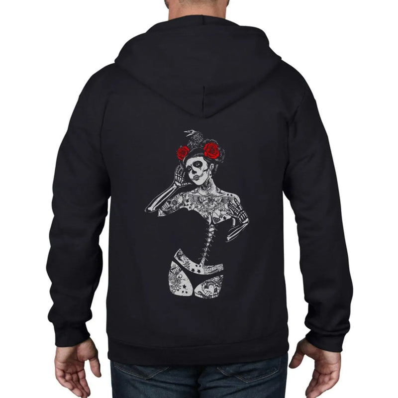 Black Crow Sugar Skull Girl Full Zip Hoodie XL