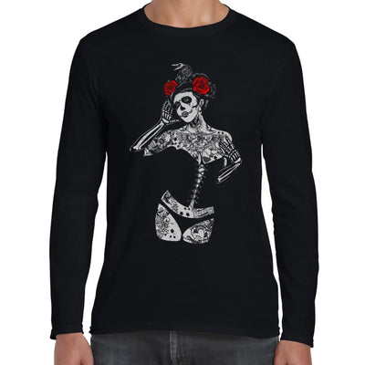 Black Crow Sugar Skull Girl Long Sleeve T-Shirt L