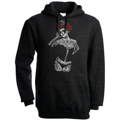 Black Crow Sugar Skull Girl Men's Pouch Pocket Hoodie Hooded Sweatshirt L