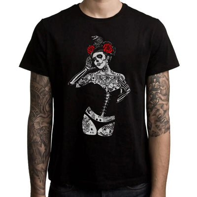 Black Crow Sugar Skull Girl Men's T-Shirt XXL