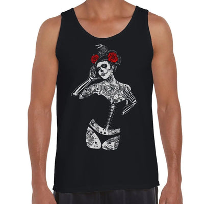 Black Crow Sugar Skull Girl Men's Tank Vest Top M