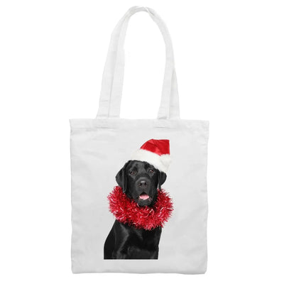 Black Labrador Christmas with Santa Hat Tote Shoulder Shopping Bag
