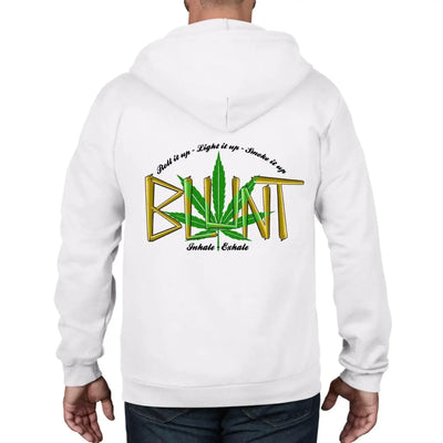 Blunt Inhale Exhale Marijuana Full Zip Hoodie S / White