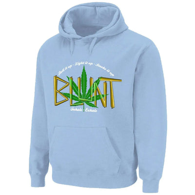 Blunt Inhale Exhale Marijuana Pouch Pocket Pull Over Hoodie XXL / Light Blue