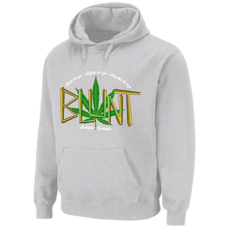 Blunt Inhale Exhale Marijuana Pouch Pocket Pull Over Hoodie XXL / Light Grey
