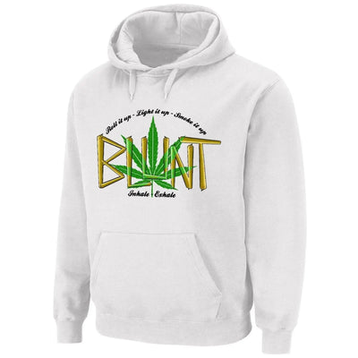 Blunt Inhale Exhale Marijuana Pouch Pocket Pull Over Hoodie XXL / White